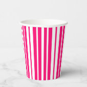 ピンク色の白い垂直ストライプパターンデザイン 紙コップ (右)
