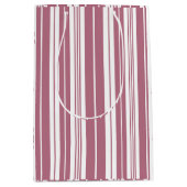 ピンク色の白い垂直ストライプ文字パターン ミディアムペーパーバッグ (正面)