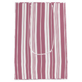 ピンク色の白い垂直ストライプ文字パターン ミディアムペーパーバッグ (裏面)