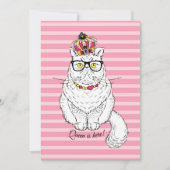 ピンク色の白い幾何学的クイーンキャットクラウン シーズンカード (正面)