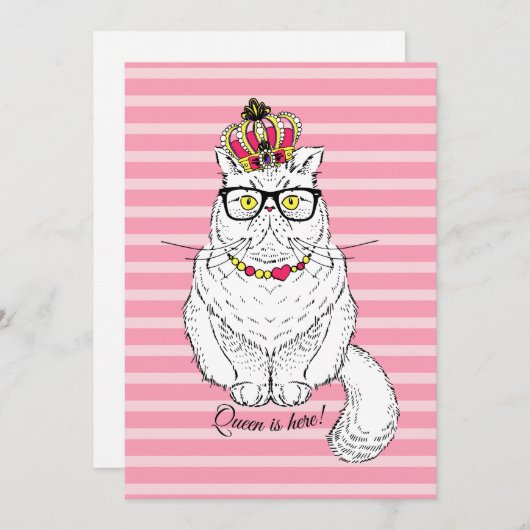 ピンク色の白い幾何学的クイーンキャットクラウン シーズンカード (正面/裏面)