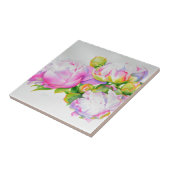 ピンク色の白い水色のフローラ絵を描の牡丹のバラ タイル (側面)