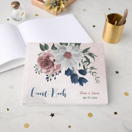 ピンク色の白い海軍の花は緑結婚色 ゲストブック