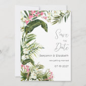 ピンク色の白い熱帯の蘭の花の保存日付 招待状 (正面)