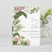 ピンク色の白い熱帯の蘭の花の保存日付 招待状 (スタンド正面)