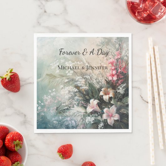 ピンク色の白い熱帯フローラ結婚ズ スタンダードランチョンナプキン (インサイチュ)