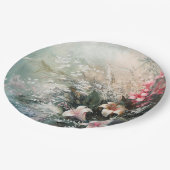 ピンク色の白い熱帯フローラ結婚ズ ペーパープレート (アングル)