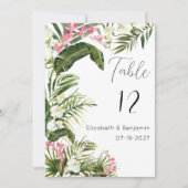 ピンク色の白い熱帯蘭の花のテーブル番号 招待状 (正面)