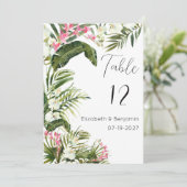 ピンク色の白い熱帯蘭の花のテーブル番号 招待状 (スタンド正面)