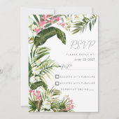 ピンク色の白い熱帯蘭の花RSVP 招待状 (正面)