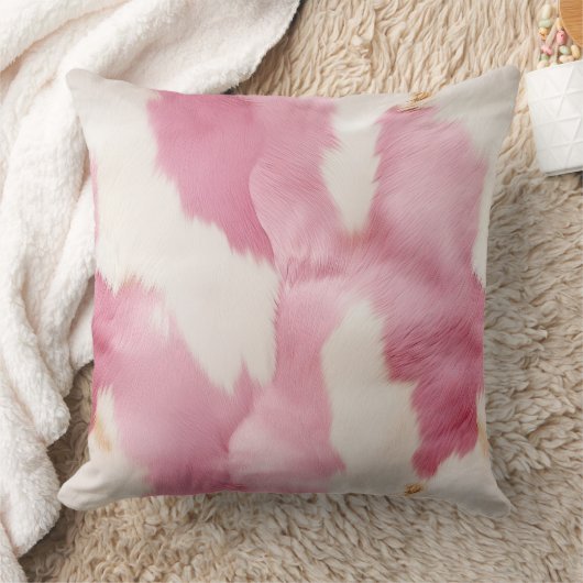 ピンク色の白い牛革 クッション (ブランケット)