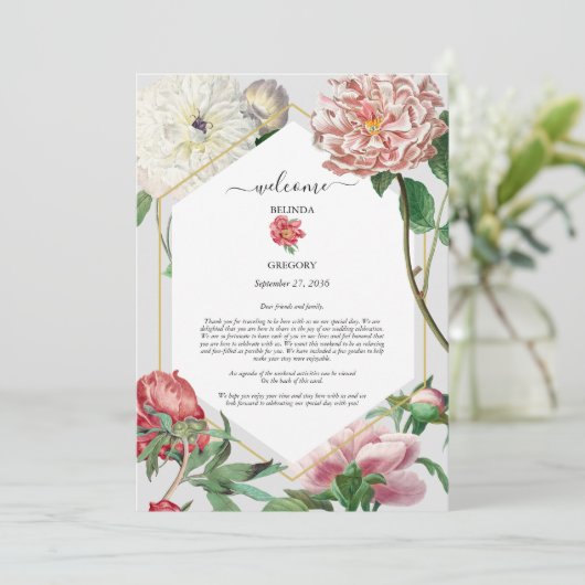 ピンク色の白い牡丹の花結婚の旅程 プログラム (スタンド正面)