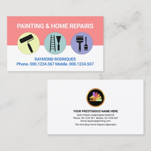 ピンク色の白い絵画壁のツール 名刺 (正面/裏面)