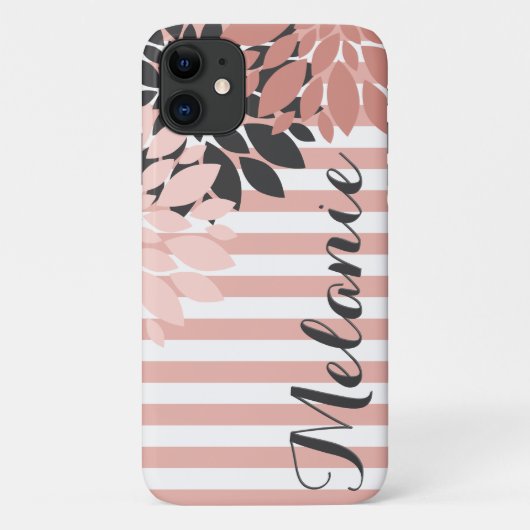 ピンク色の白い花とストライプの模様(名前) Case-Mate iPhoneケース (裏面)