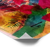 ピンク色の白い花のポットポスタープリント ポスター (角)