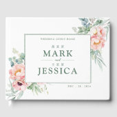 ピンク色の白い花バイリンガル中国の結婚ズ ゲストブック (正面)