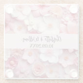 ピンク色の白い花結婚は ガラスコースター (裏面)