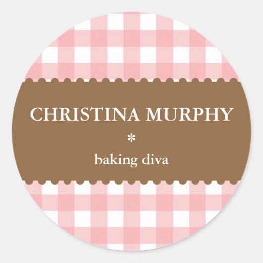 ピンク色の白い茶色のギンガム自家製の食品ラベルシール ラウンドシール (正面)