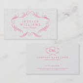 ピンク色の白い華美フローラ枠 名刺 (正面/裏面)