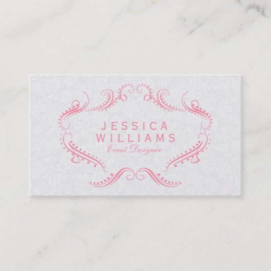 ピンク色の白い華美フローラ枠 名刺 (正面)