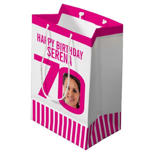 ピンク色の白い誕生日抱き枕 ミディアムペーパーバッグ (裏面アングル)