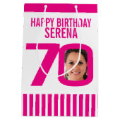 ピンク色の白い誕生日抱き枕 ミディアムペーパーバッグ (裏面)