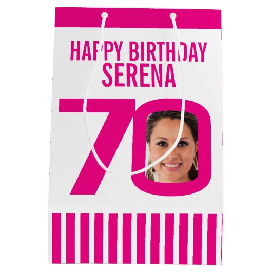 ピンク色の白い誕生日抱き枕 ミディアムペーパーバッグ (裏面)