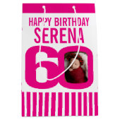 ピンク色の白い誕生日抱き枕 ミディアムペーパーバッグ (正面)