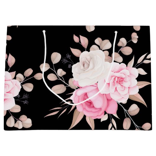 ピンク色の白い赤いフローラ ラージペーパーバッグ (正面)