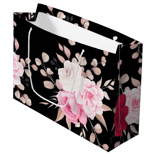 ピンク色の白い赤いフローラ ラージペーパーバッグ (正面アングル)