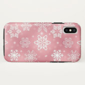 ピンク色の白い雪片模様クリスマステン·タフ Case-Mate iPhoneケース (裏面(横))