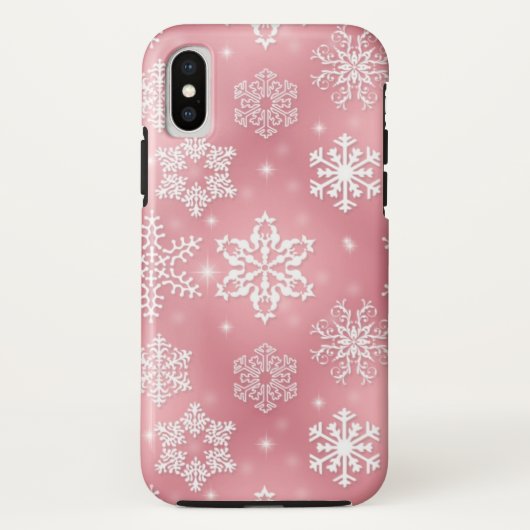 ピンク色の白い雪片模様クリスマステン·タフ Case-Mate iPhoneケース (裏面)