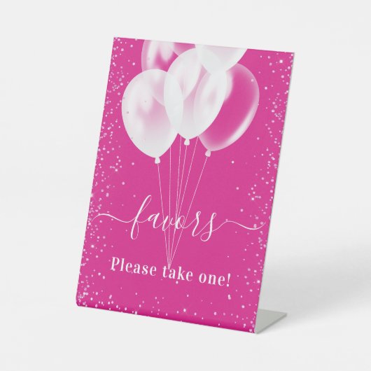 ピンク色の白い風船の誕生日のゲストのパーティーの好意 台座サイン (正面)