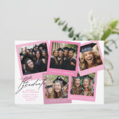 ピンク色の白い高校のコラージュ写真卒業 案内状 (スタンド正面)