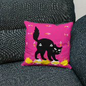 ピンク色の白い黄色の可愛いペットの黒猫モダン クッション
