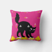 ピンク色の白い黄色の可愛いペットの黒猫モダン クッション (裏面)
