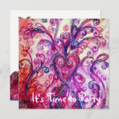 ピンク色の白お洒落がフローラハートパーティーを飾る 招待状 (正面/裏面)