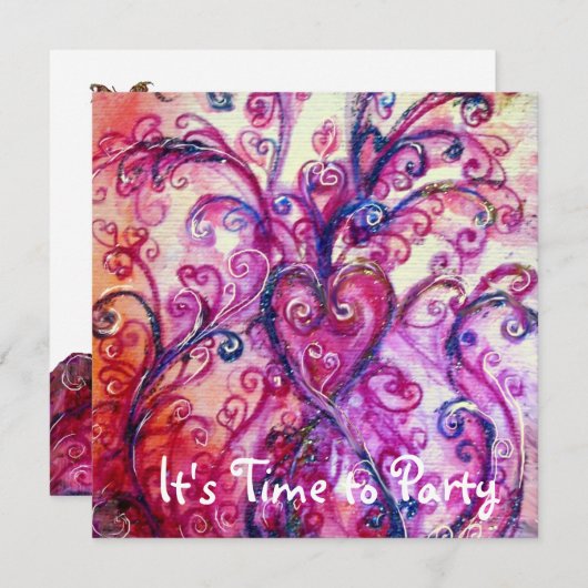 ピンク色の白お洒落がフローラハートパーティーを飾る 招待状 (正面/裏面)