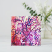 ピンク色の白お洒落がフローラハートパーティーを飾る 招待状 (スタンド正面)