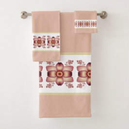 ピンク色の白とクリーム バスタオルセット