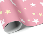 ピンク色の白と黄色と星 ラッピングペーパー (ロールコーナー)