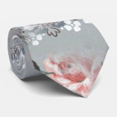 ピンク色の白と黄色の花 ネクタイ (ロール)