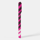 ピンク色の白と黒の対角線のストライプ iPhoneケース (右側面)