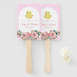 ピンク色の白フローラ中国のア結婚チ ハンドファン