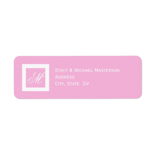 ピンク色の白モノグラム結婚 ラベル (正面)