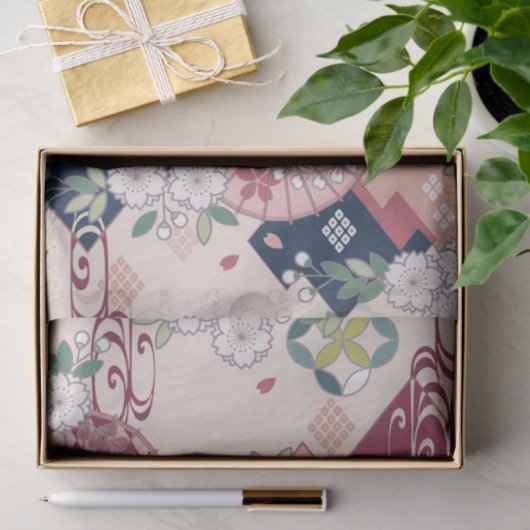 ピンク色の白日本の着物フローラの切り離し 薄葉紙 (ギフト)