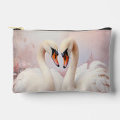 ピンク色の白鳥のペアフローラ アクセサリーポーチ (正面)
