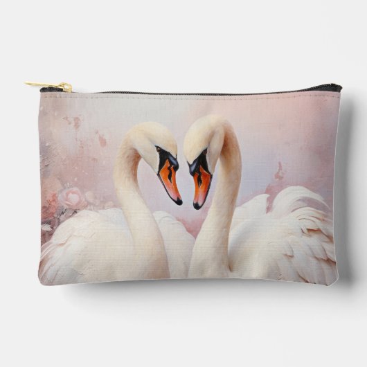 ピンク色の白鳥のペアフローラ アクセサリーポーチ (正面)