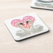 ピンク色の白鳥を愛するハート コースター (左側)