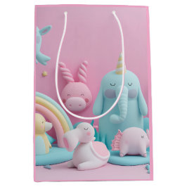 ピンク色の眠い動物 ミディアムペーパーバッグ